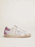 Sneakers Super-Star con talloncino glitterato color lavanda e stella in pelle metallizzata azzurra 
