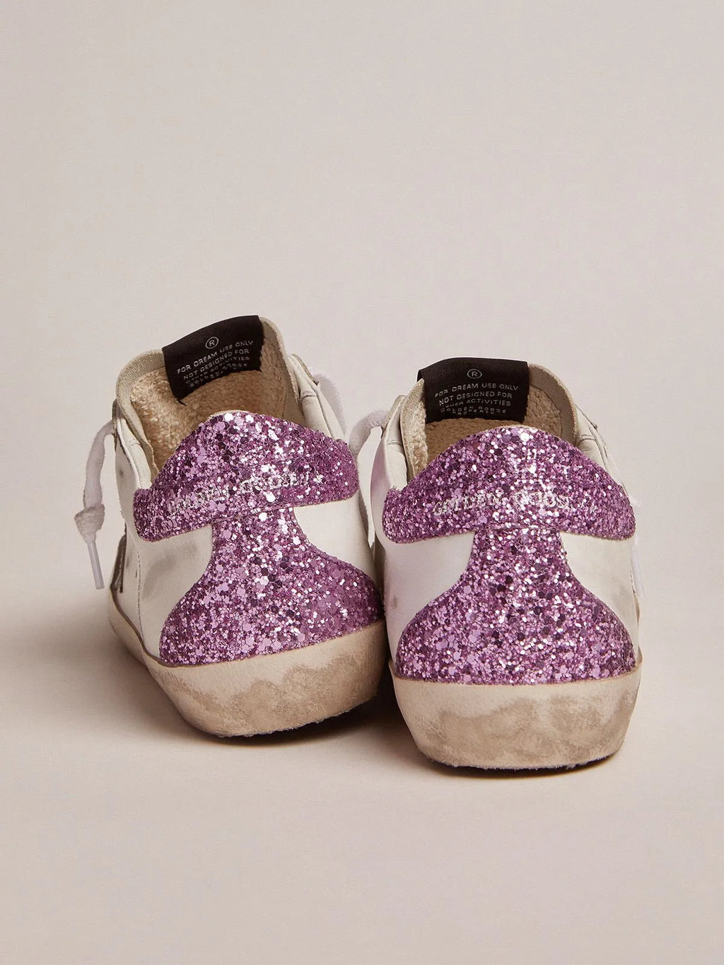 Sneakers Super-Star con talloncino glitterato color lavanda e stella in pelle metallizzata azzurra 