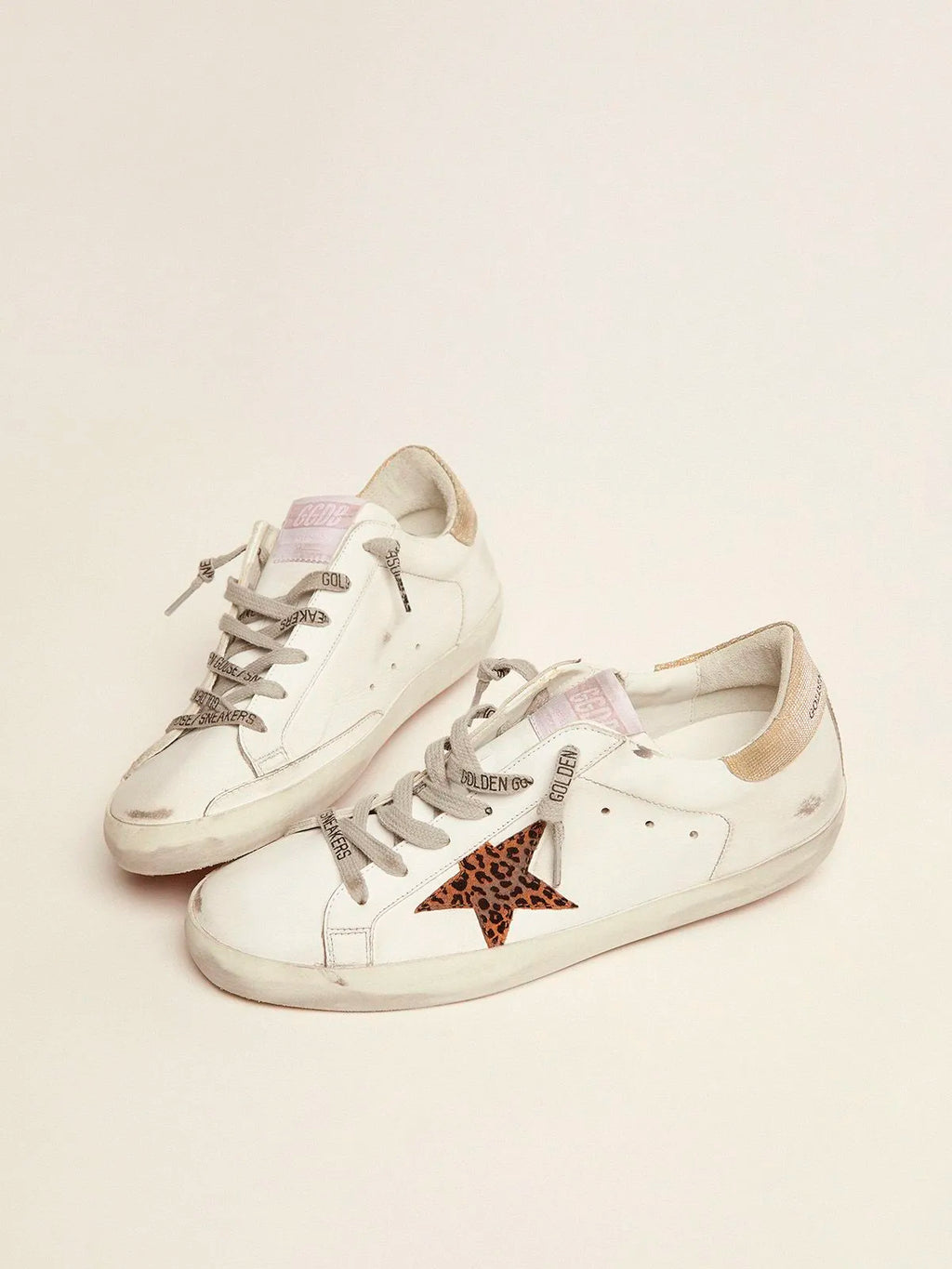 Sneakers Super-Star LTD con stella leopardata e talloncino glitterato oro 