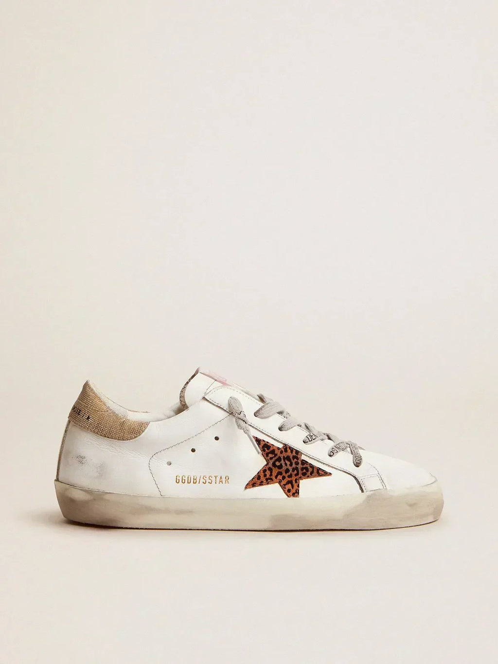 Sneakers Super-Star LTD con stella leopardata e talloncino glitterato oro 