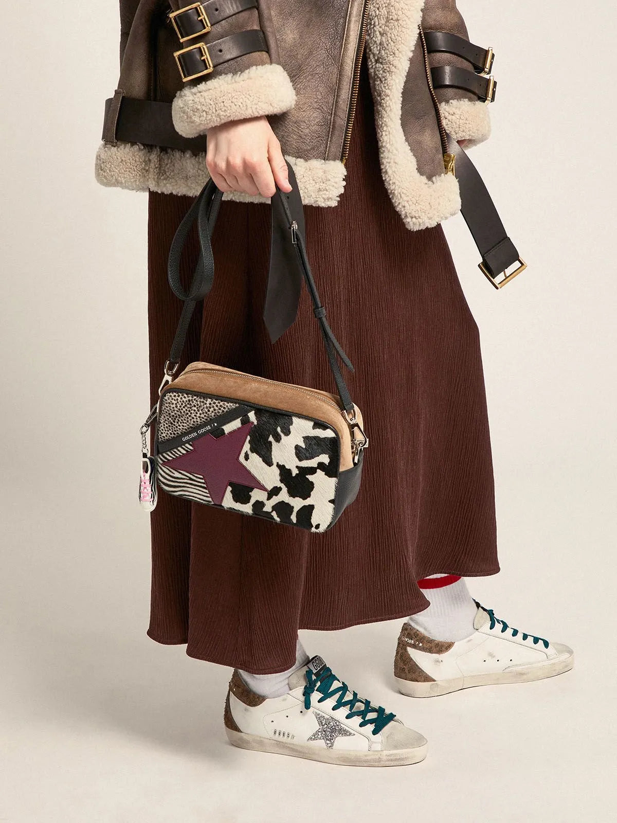 Super-Star sneakers with silver glitter star and leopard-print suede heel tab