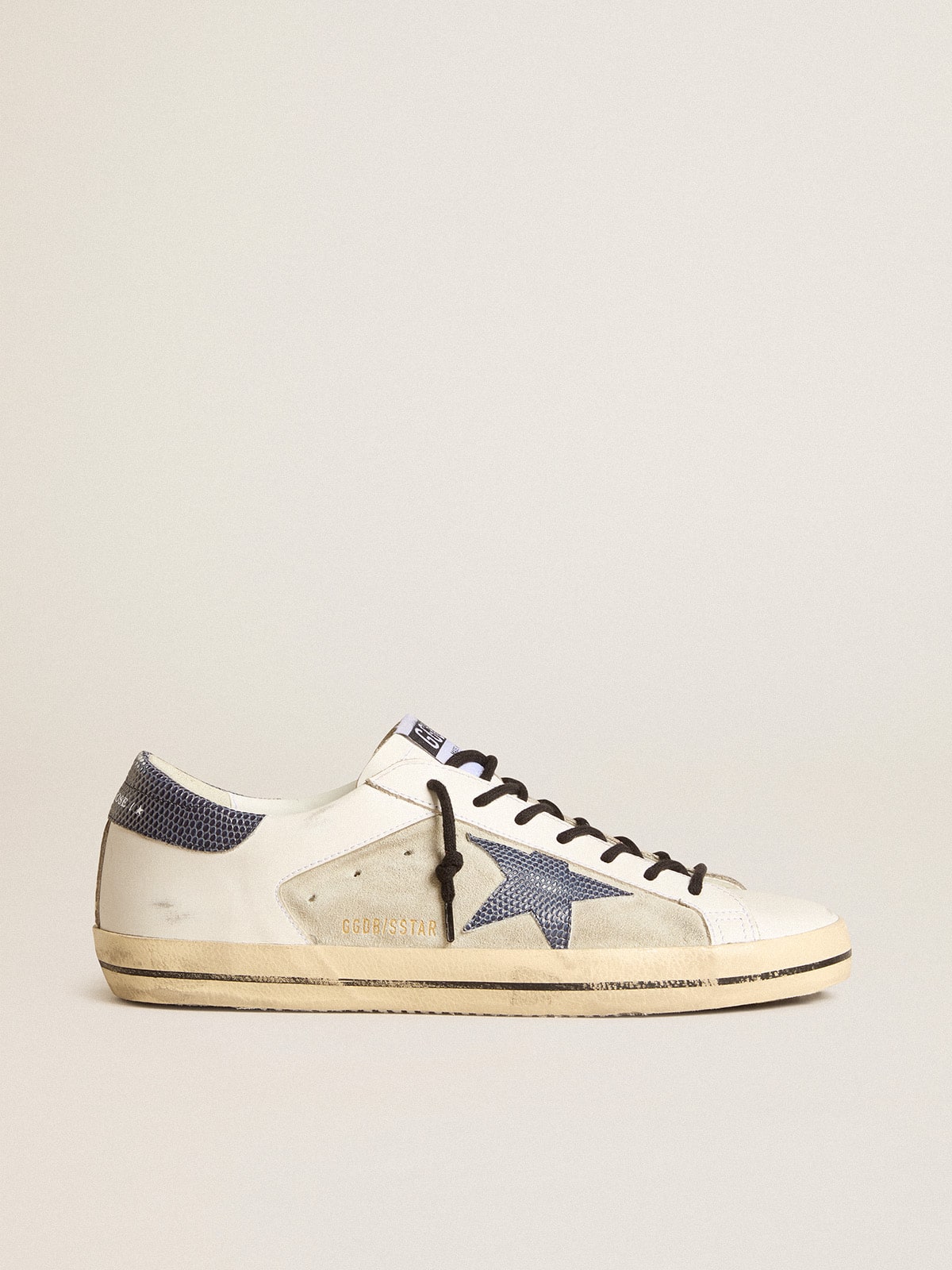 Super-Star in leather and suede with blue lizard-print leather star