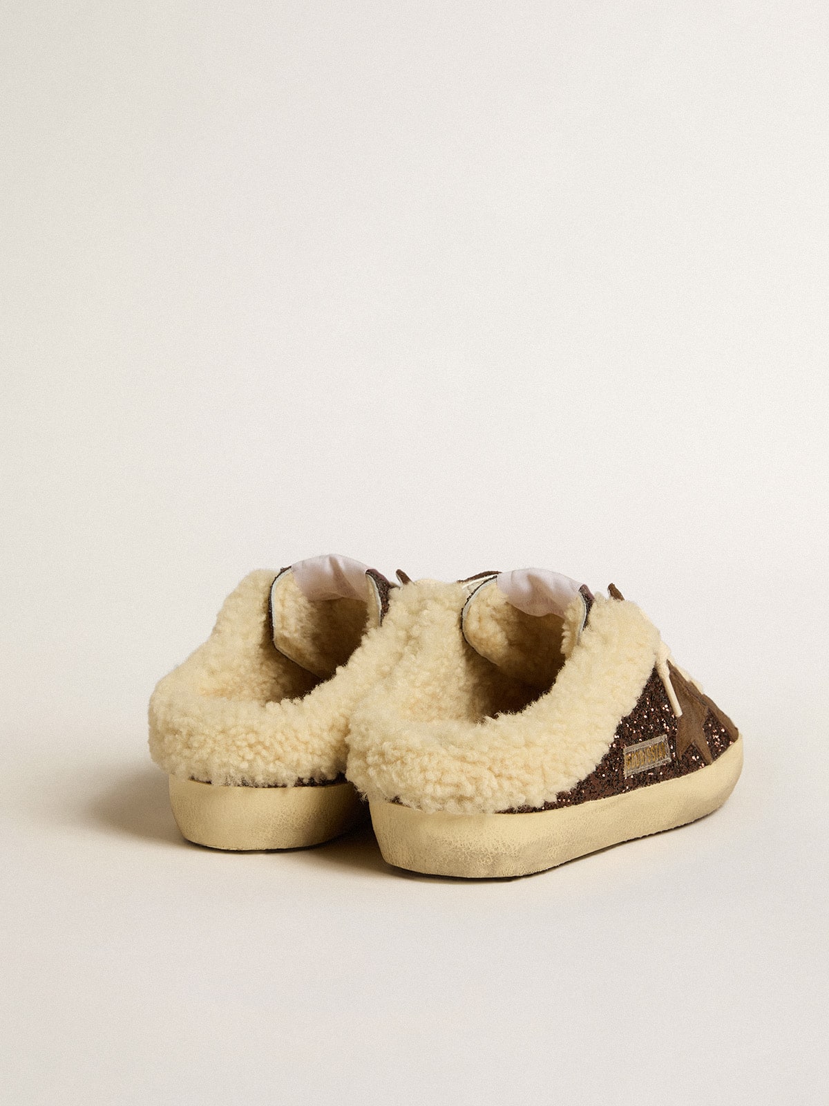 Sabot Super-Star in glitter con stella marrone e fodera in montone