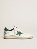 Ball Star da donna in nappa bianca con stella in pelle verde e linguetta sul tallone