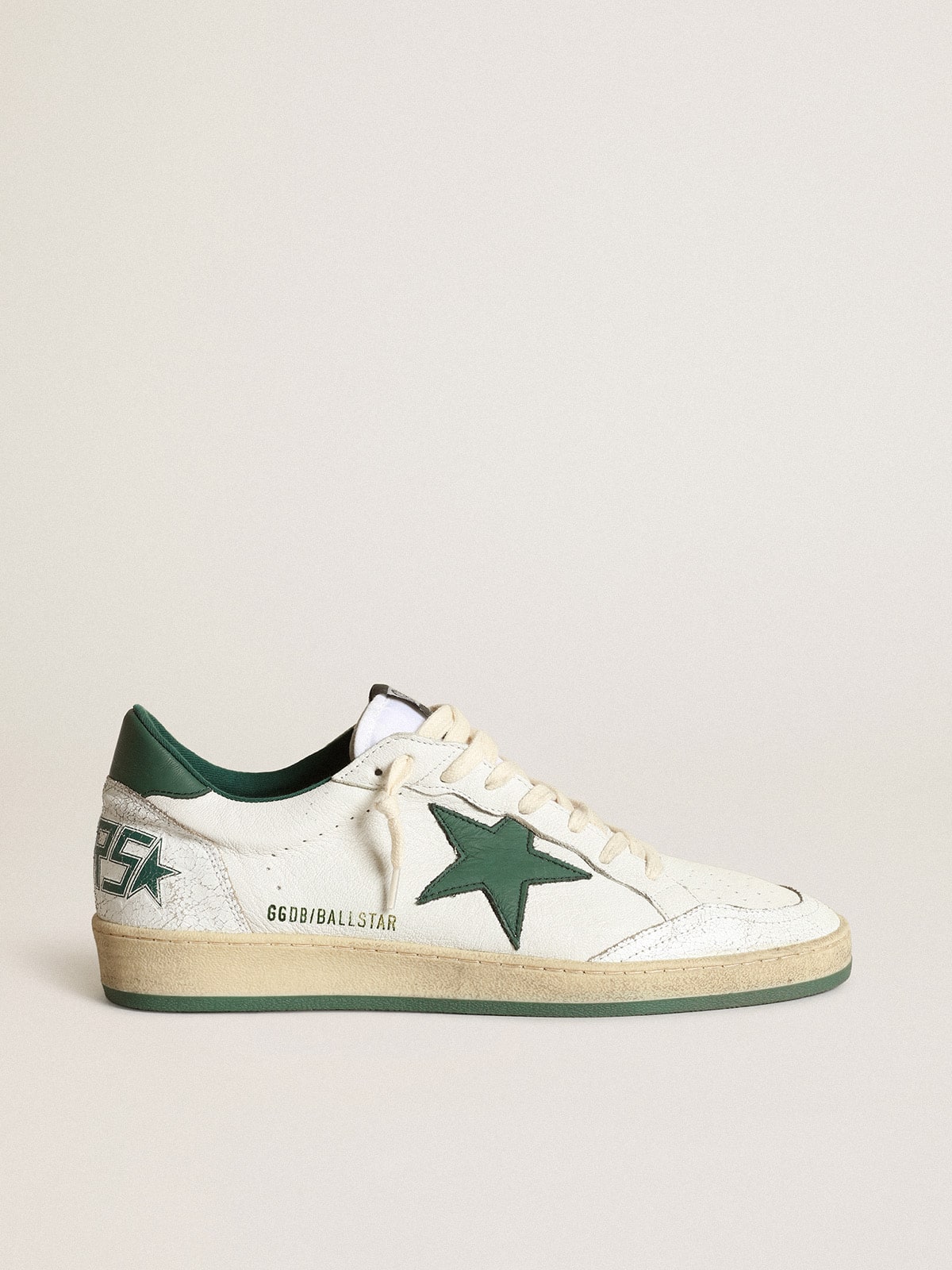 Ball Star da donna in nappa bianca con stella in pelle verde e linguetta sul tallone