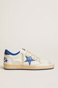 Ball Star da donna in nappa bianca con stella in pelle metallizzata blu brillante e linguetta sul tallone
