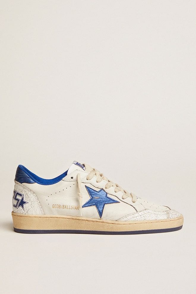 Ball Star da donna in nappa bianca con stella in pelle metallizzata blu brillante e linguetta sul tallone