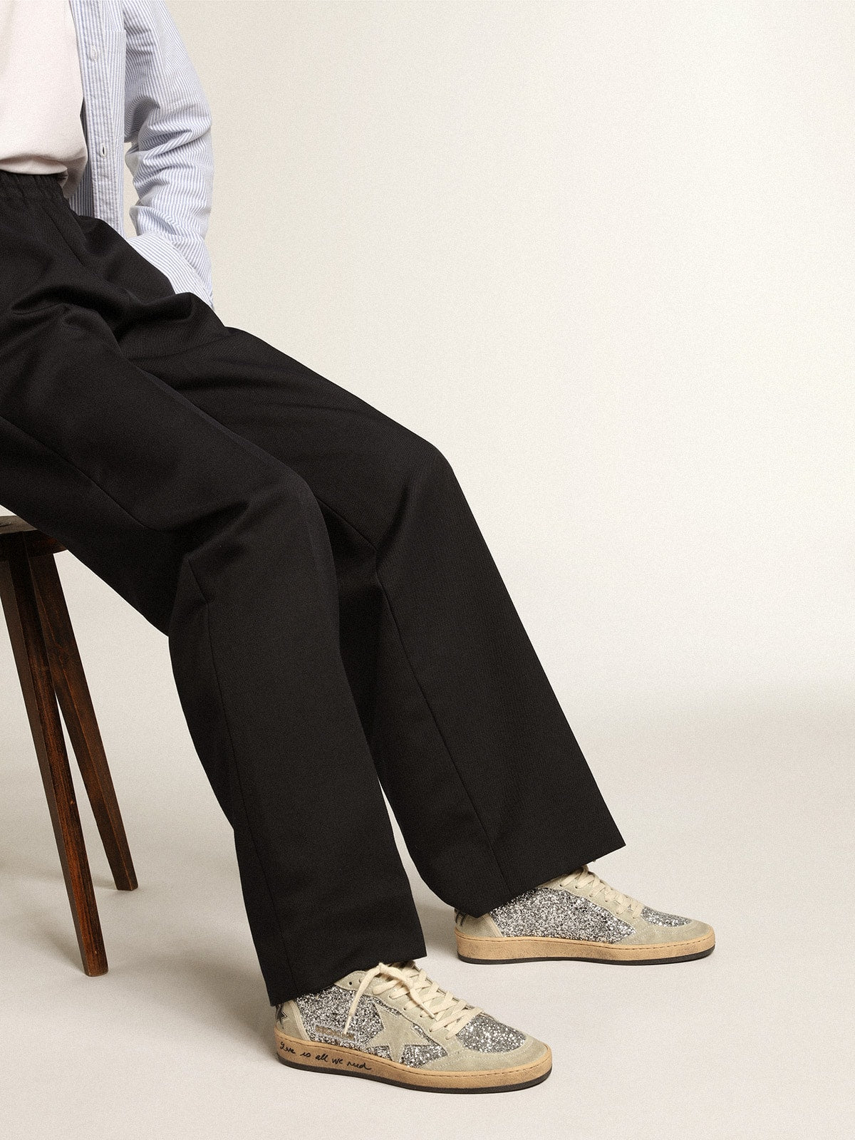 Ball Star da donna in glitter argento con inserti in suede grigio ghiaccio