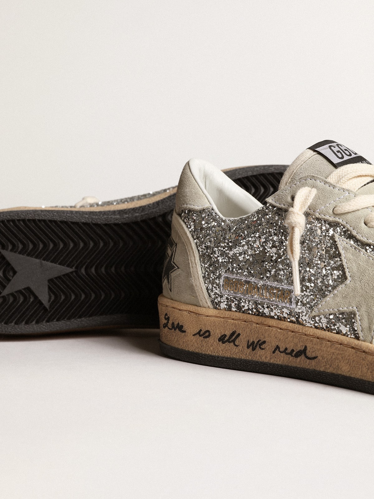 Ball Star da donna in glitter argento con inserti in suede grigio ghiaccio