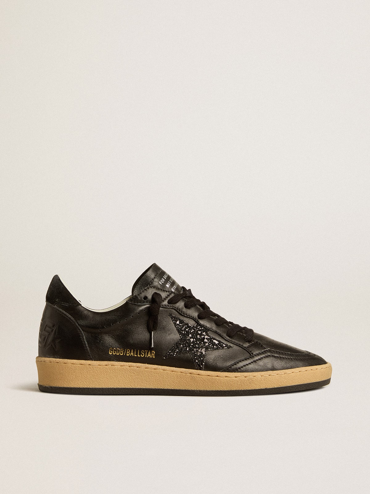 Ball Star da donna in nappa nera con stella glitterata nera e linguetta in pelle scamosciata sul tallone