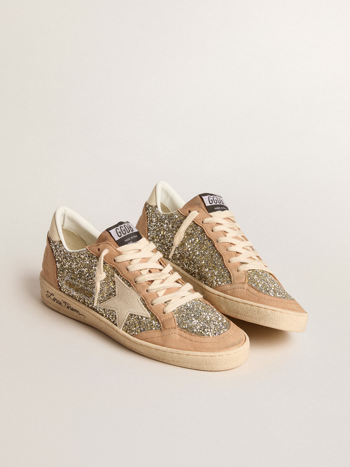 Ball Star da donna in glitter platino con stella in pelle crema e punta in nabuk