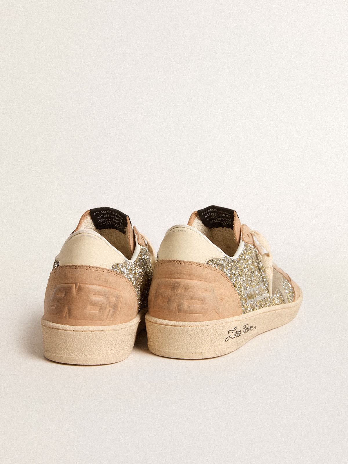 Ball Star da donna in glitter platino con stella in pelle crema e punta in nabuk