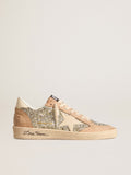 Ball Star da donna in glitter platino con stella in pelle crema e punta in nabuk