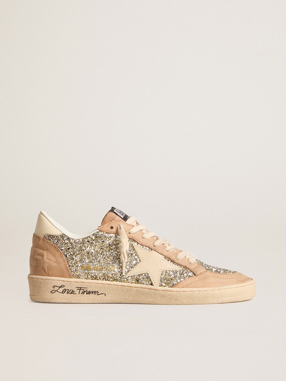 Ball Star da donna in glitter platino con stella in pelle crema e punta in nabuk