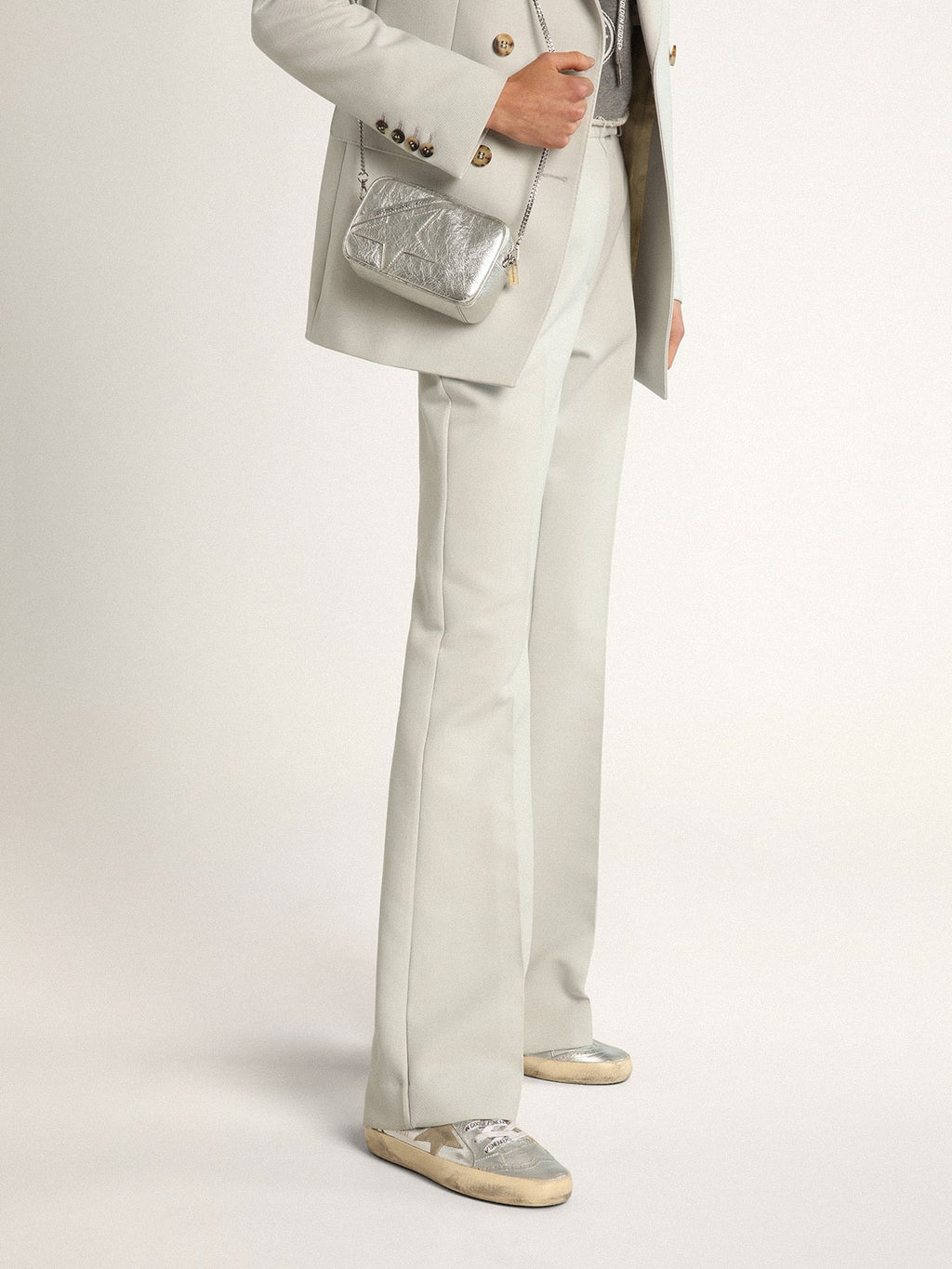 Mid Star da donna in pelle laminata argento con stella tortora