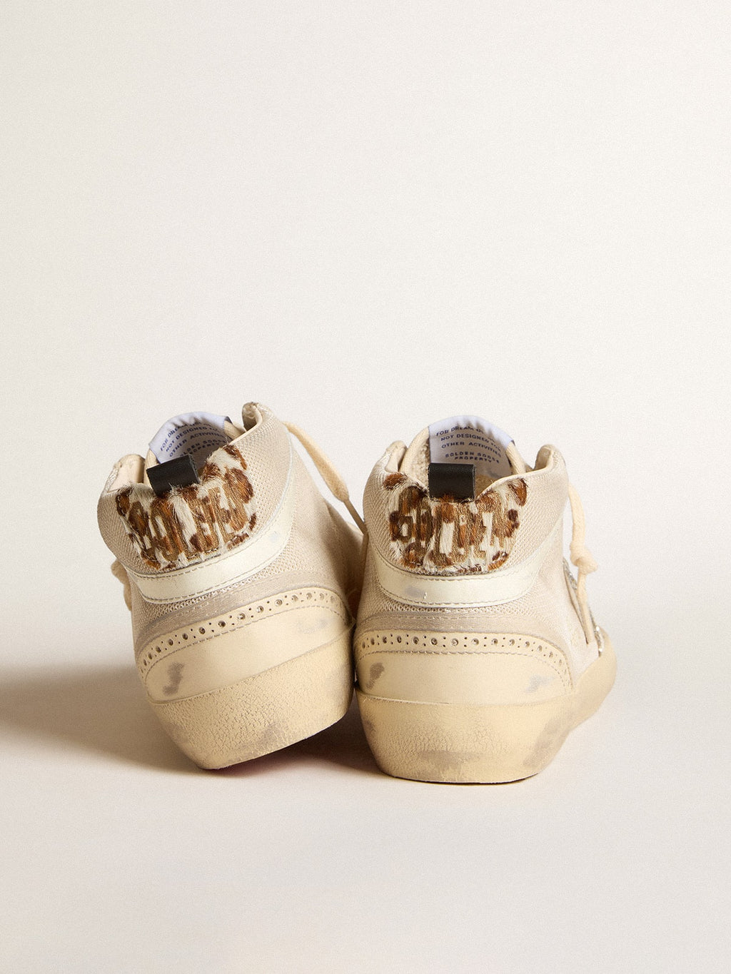 Mid Star da donna in mesh con stella glitterata platino e lampo in pelle bianca