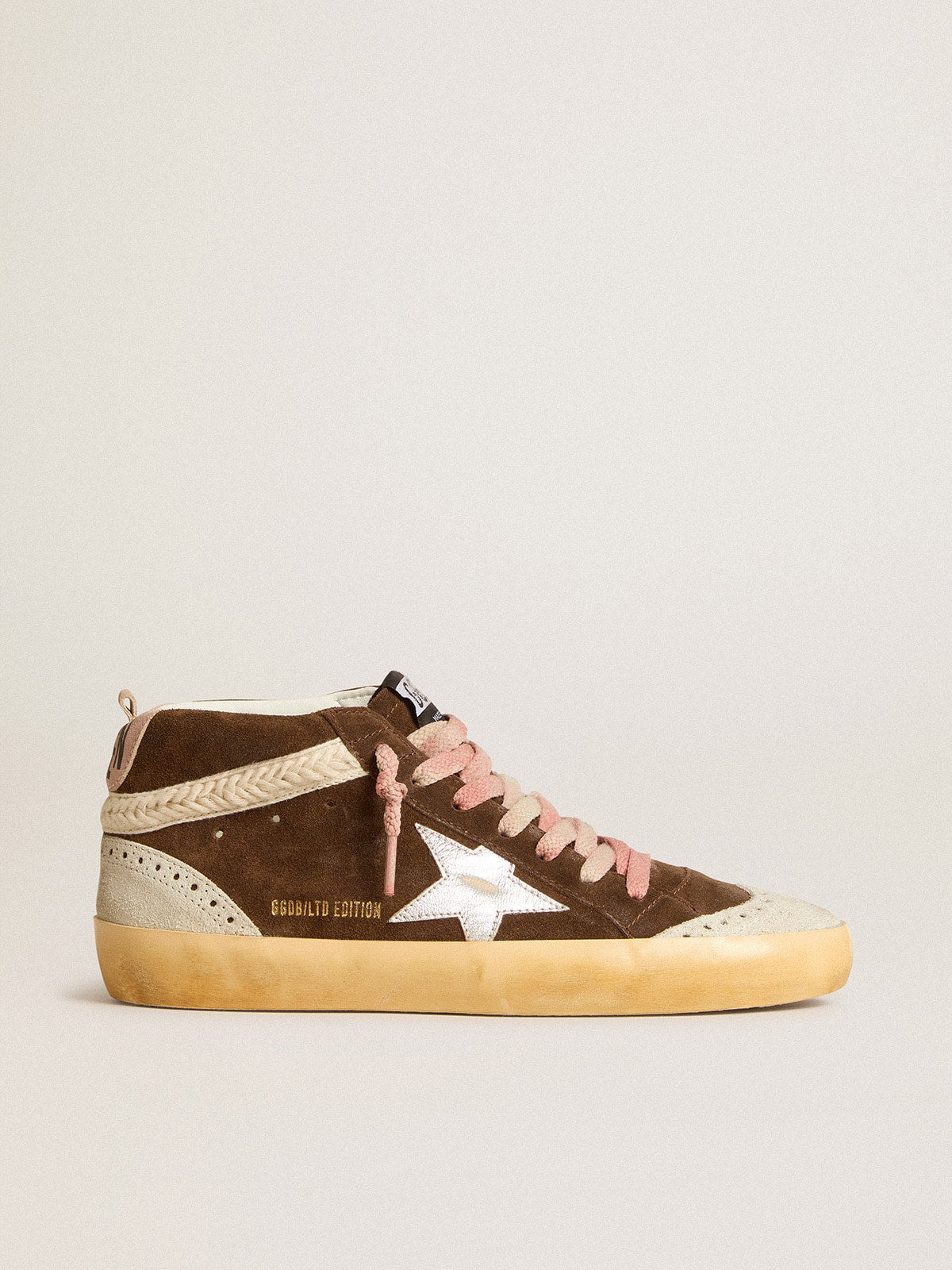 Mid Star LTD in brown suede with silver nappa leather star and cream flash
