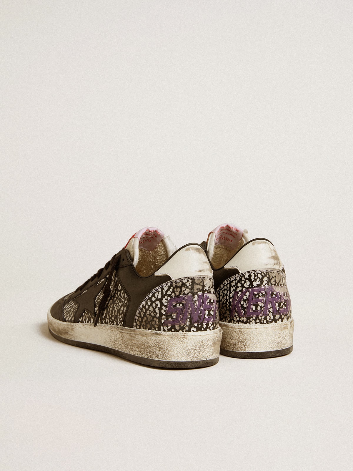 Ball Star da donna in pelle stampa elefante con stella in pelle nera