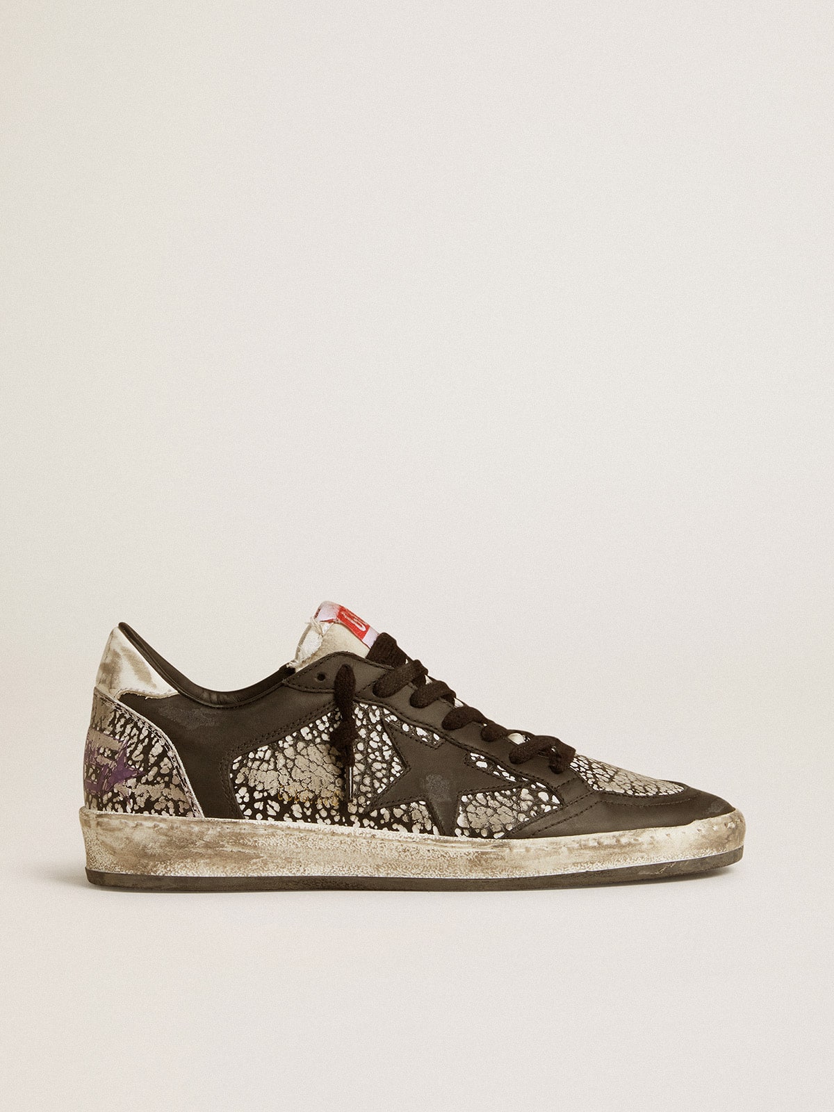 Ball Star da donna in pelle stampa elefante con stella in pelle nera