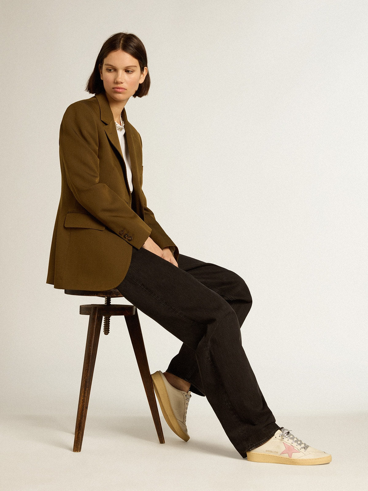 Sabot Ball Star in nappa bianca con stella in pelle rosa antico