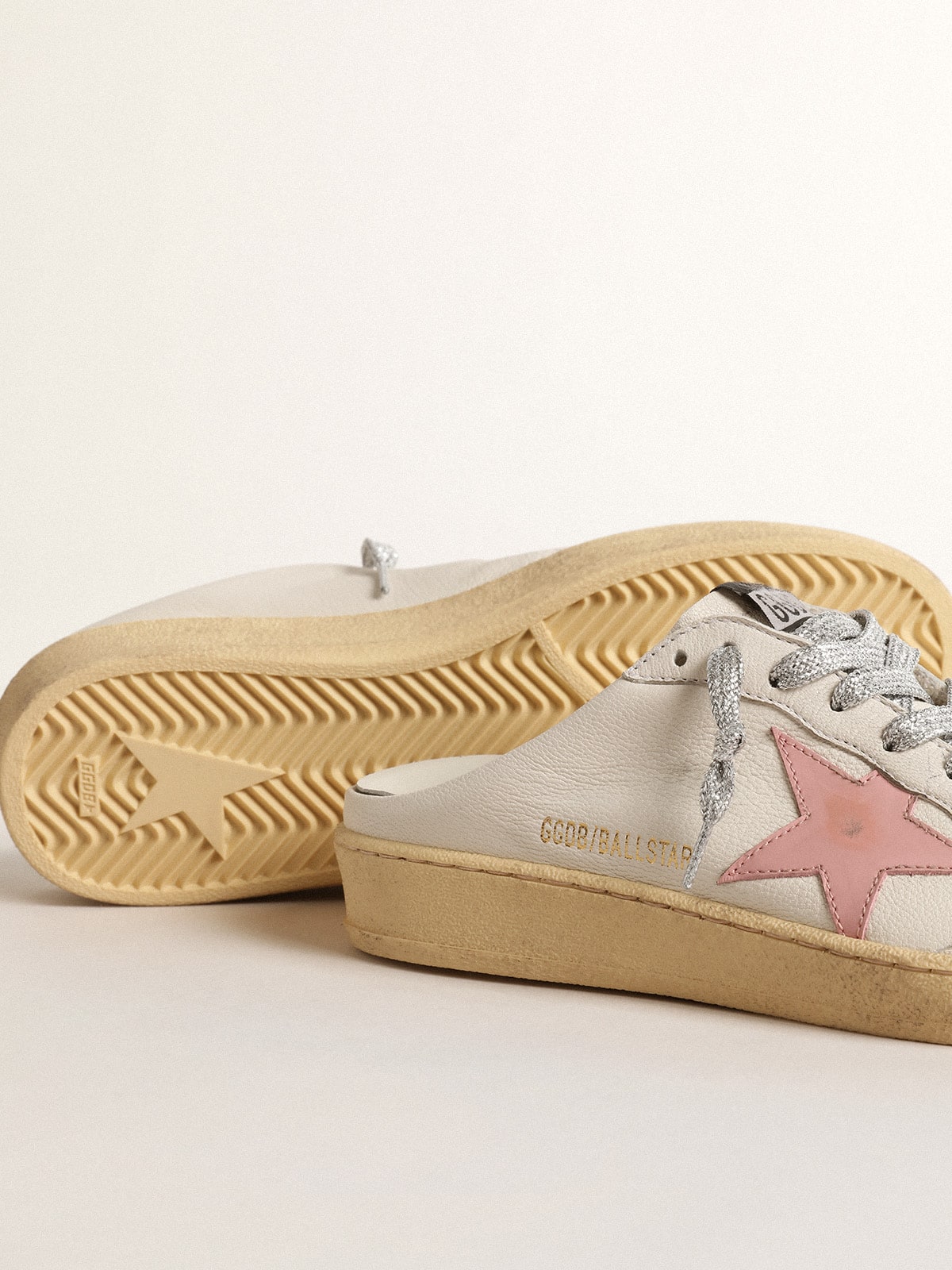 Sabot Ball Star in nappa bianca con stella in pelle rosa antico