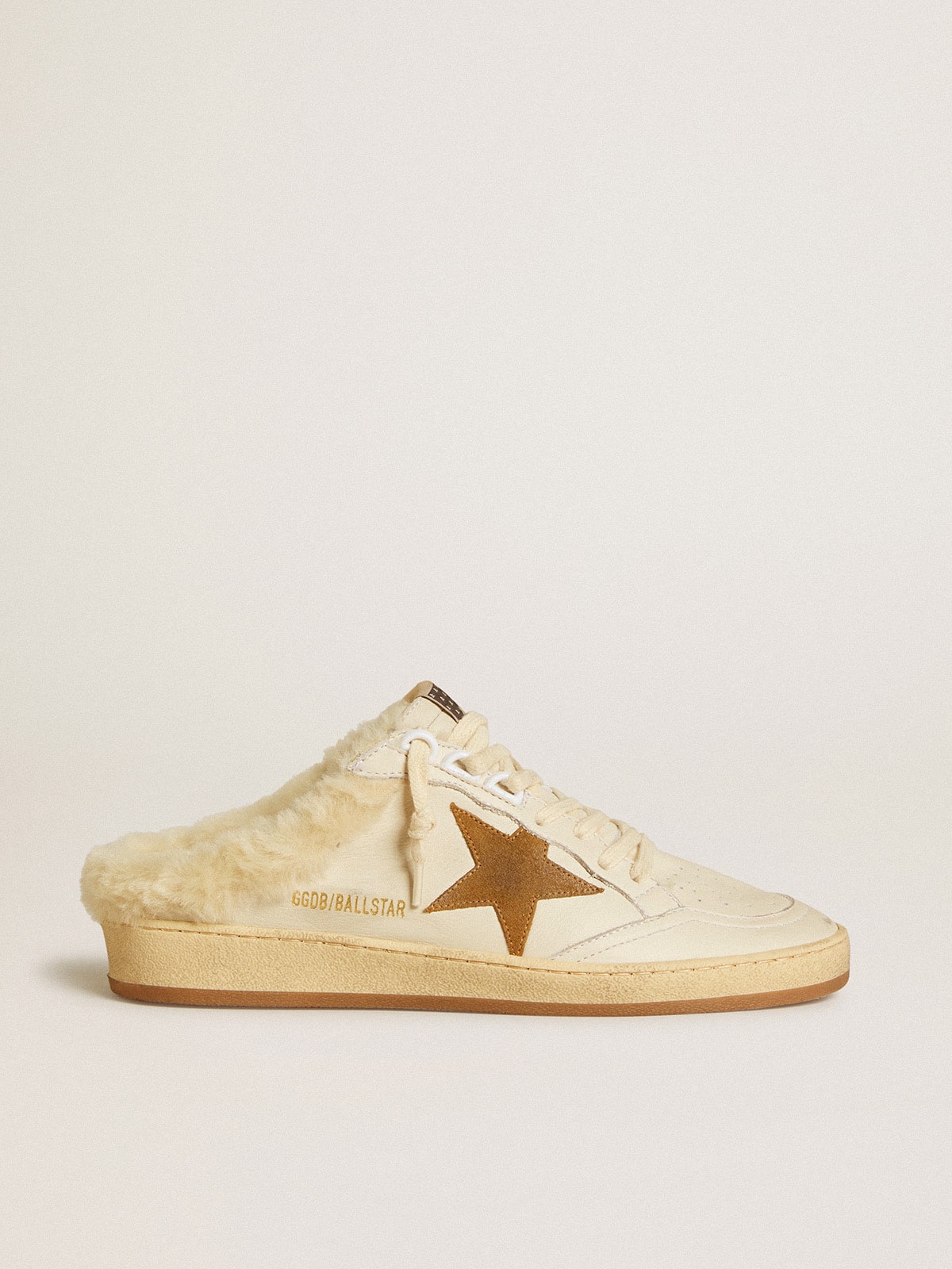 Sabot Ball Star in pelle con stella in suede e fodera in shearling beige