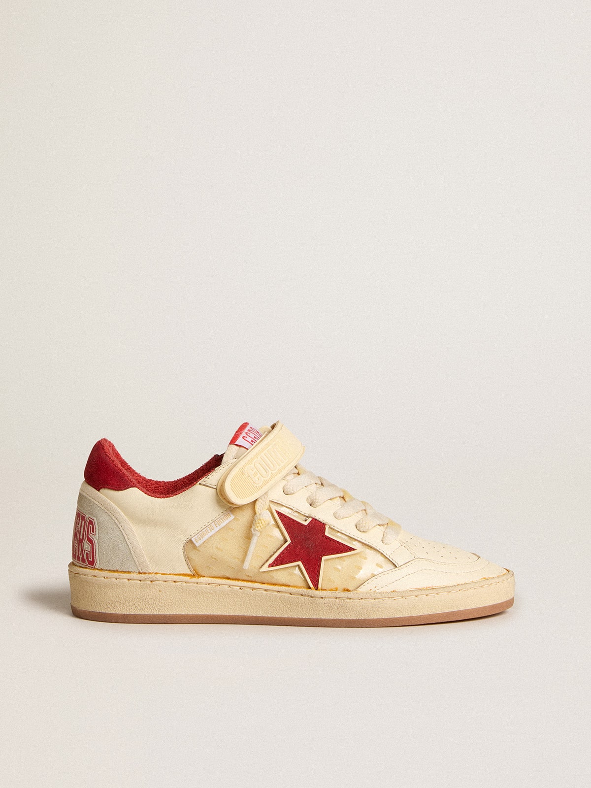 Ball Star LAB da donna in nappa color crema con stella in suede rossa