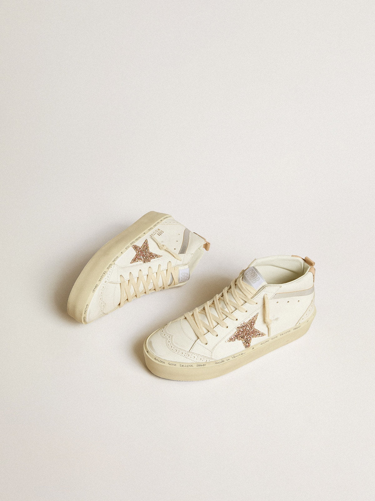 Mid Star with glitter star and metallic silver leather flash