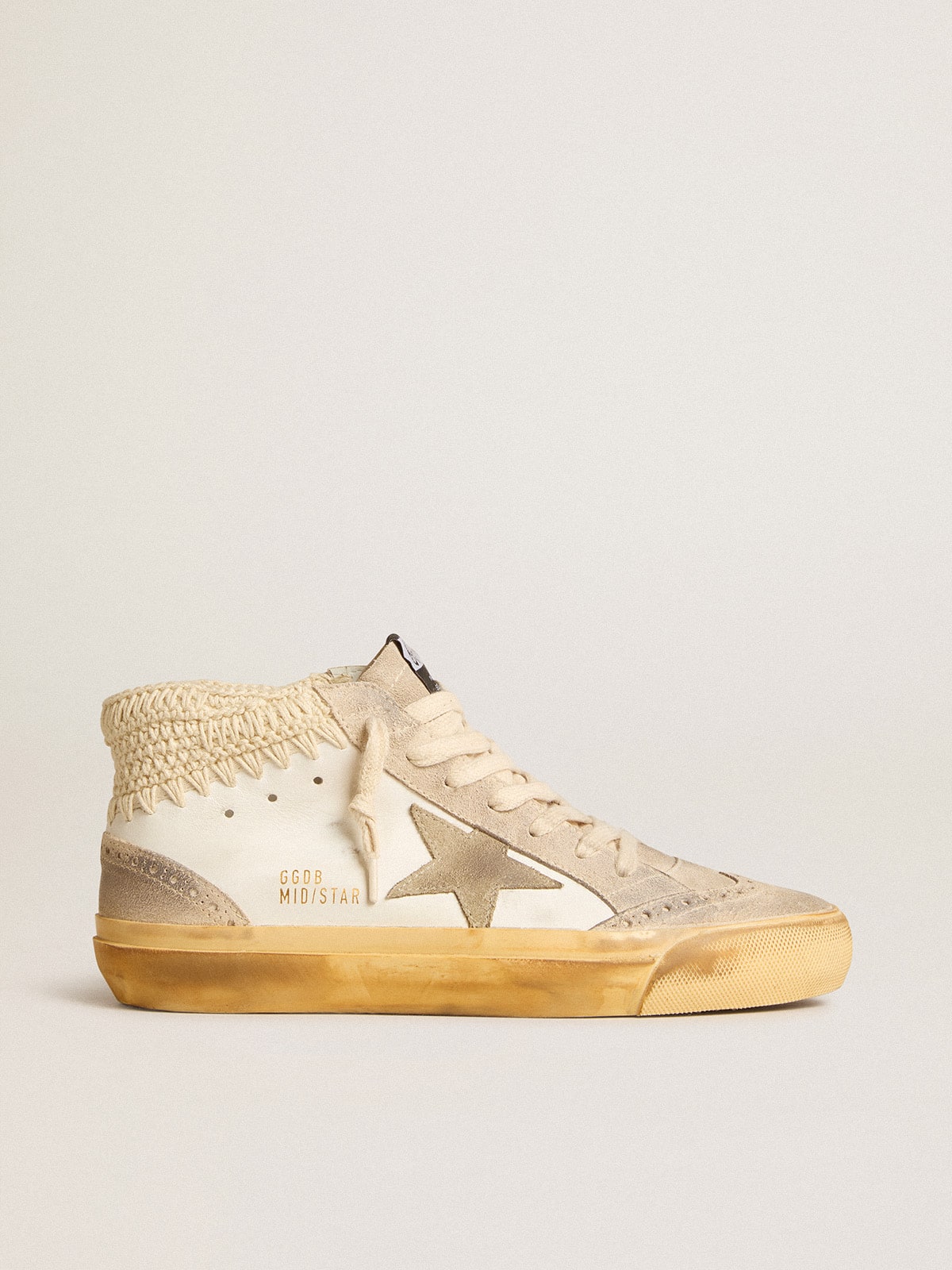 Mid Star LTD with pearl suede star and beige crochet heel tab