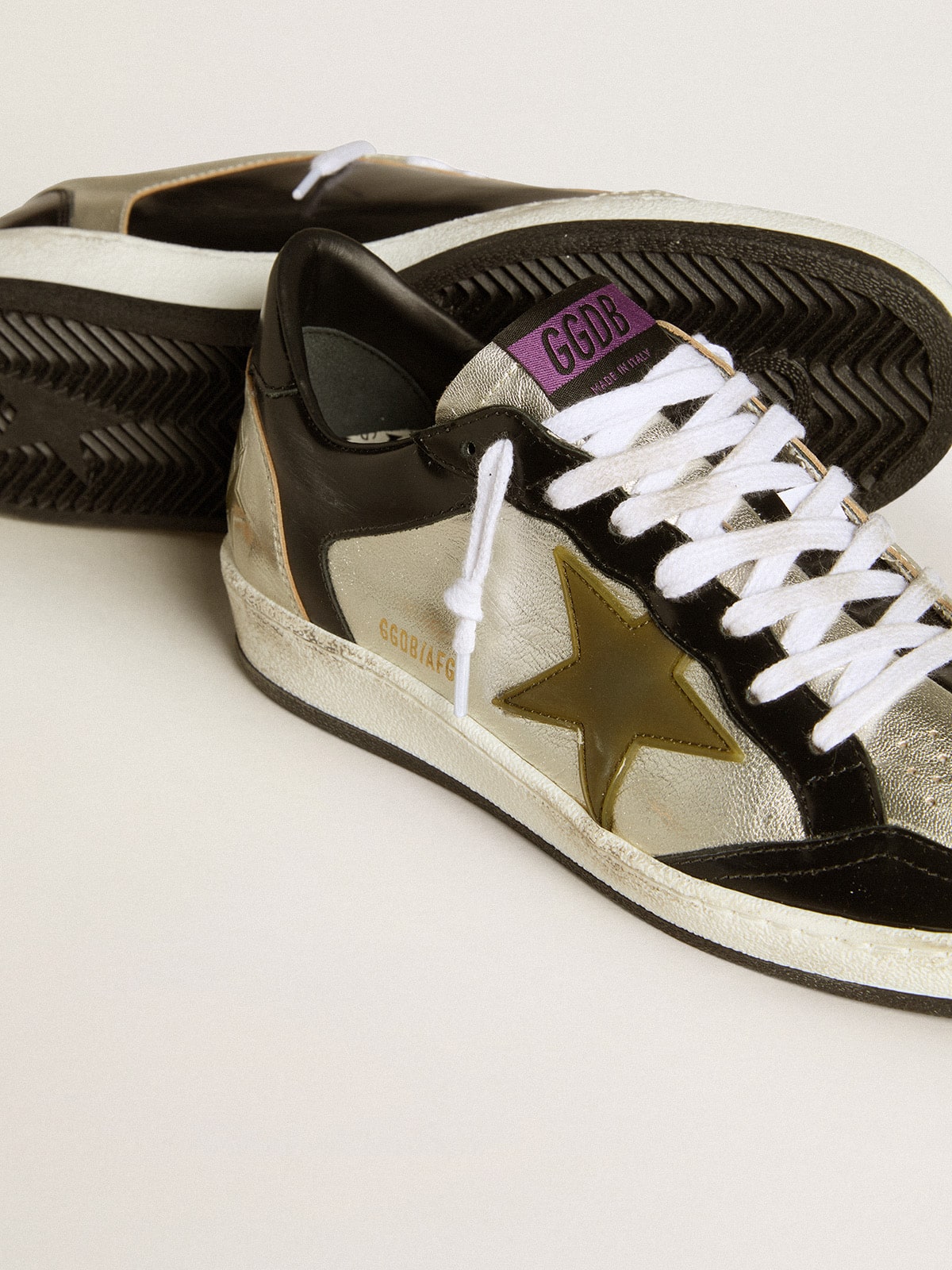 Ball Star LAB da donna in pelle argentata con stella in pelle marrone e linguetta nera sul tallone
