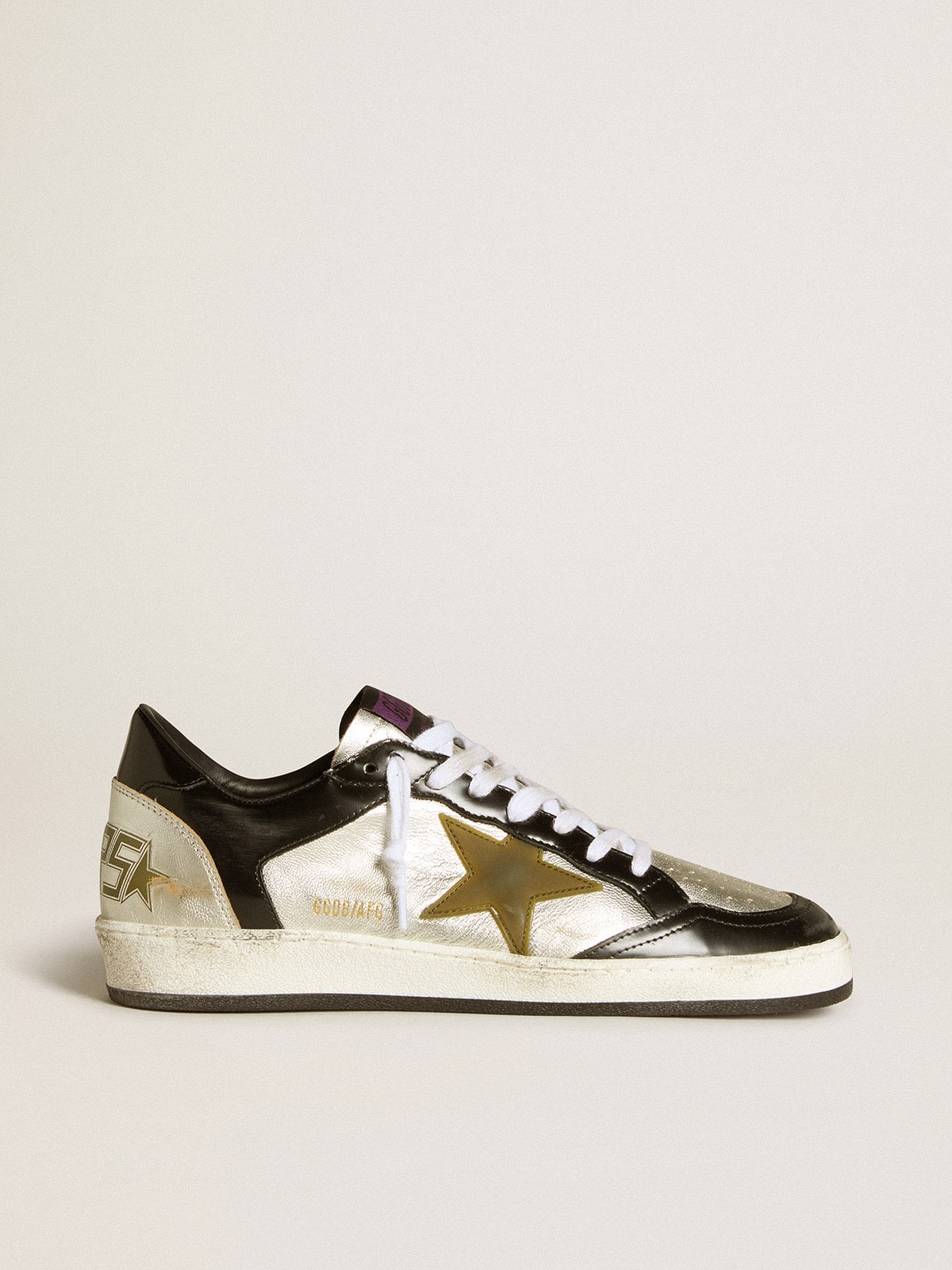 Ball Star LAB da donna in pelle argentata con stella in pelle marrone e linguetta nera sul tallone