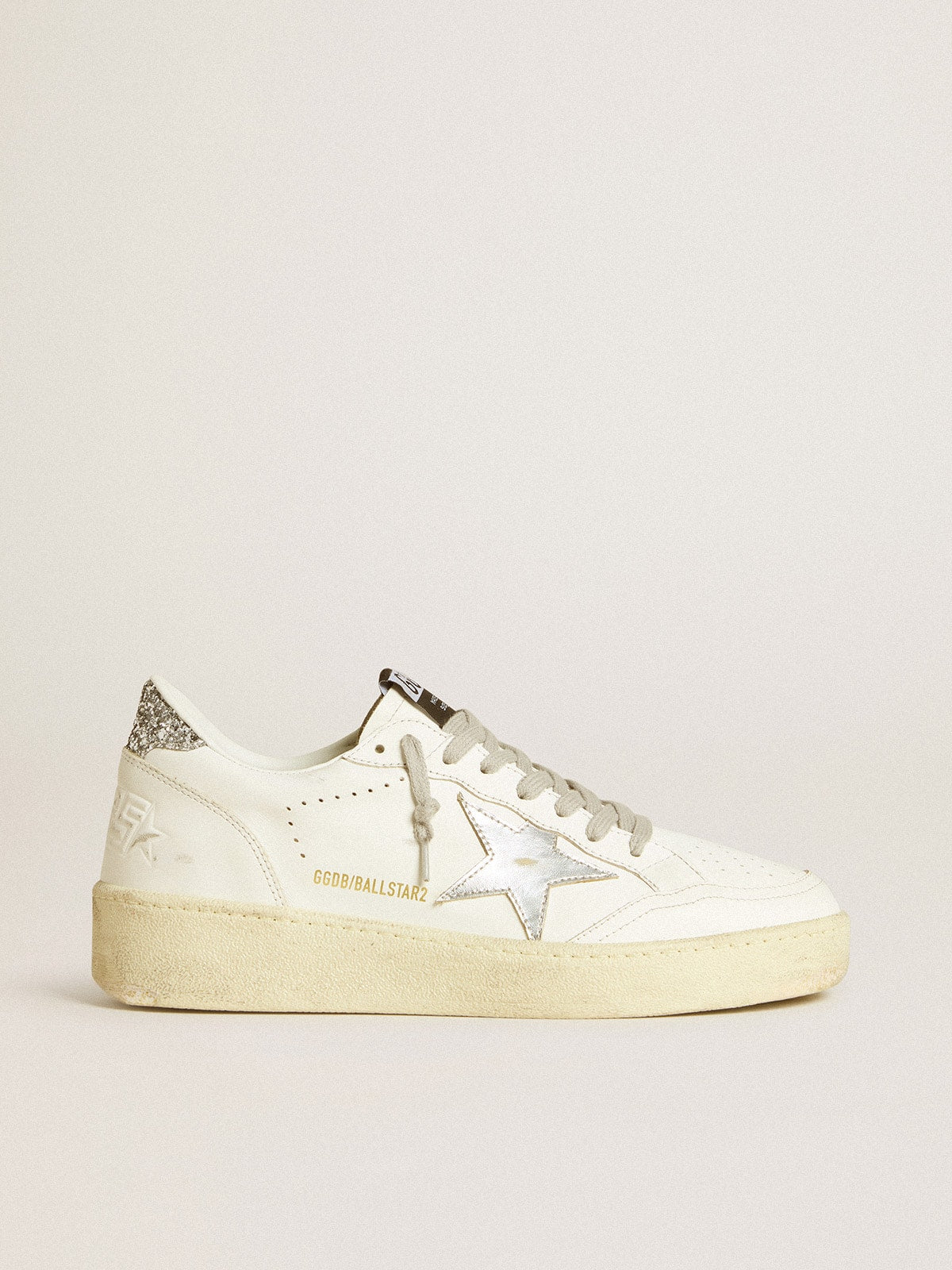 Ball Star 2 da donna con stella in pelle argentata e tallone con glitter argentati