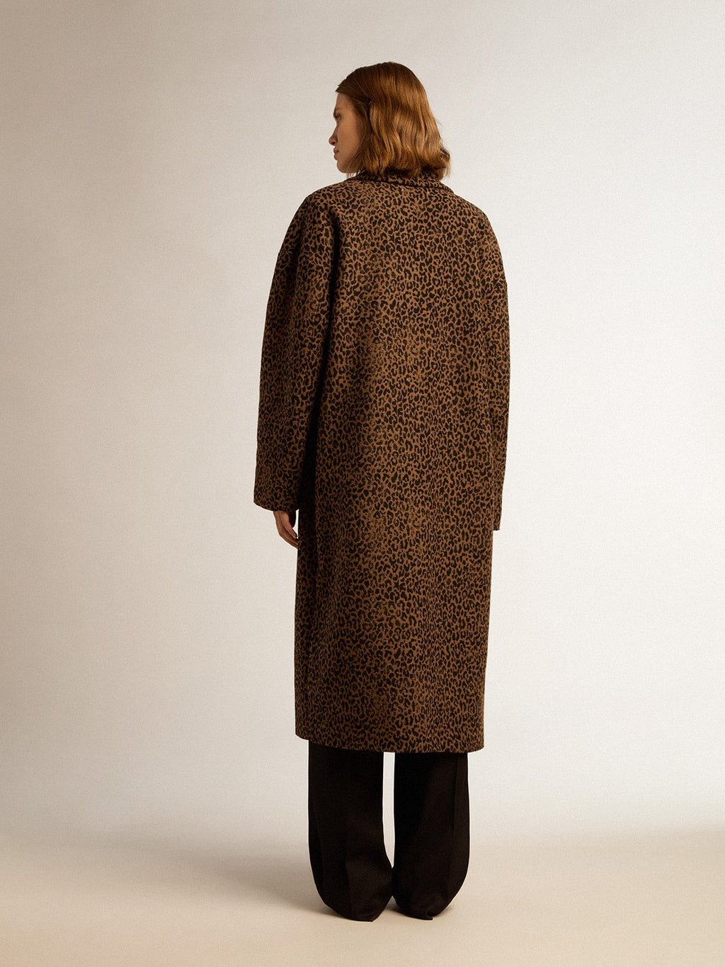 Women's single-breasted cocoon coat in wool with jacquard motif