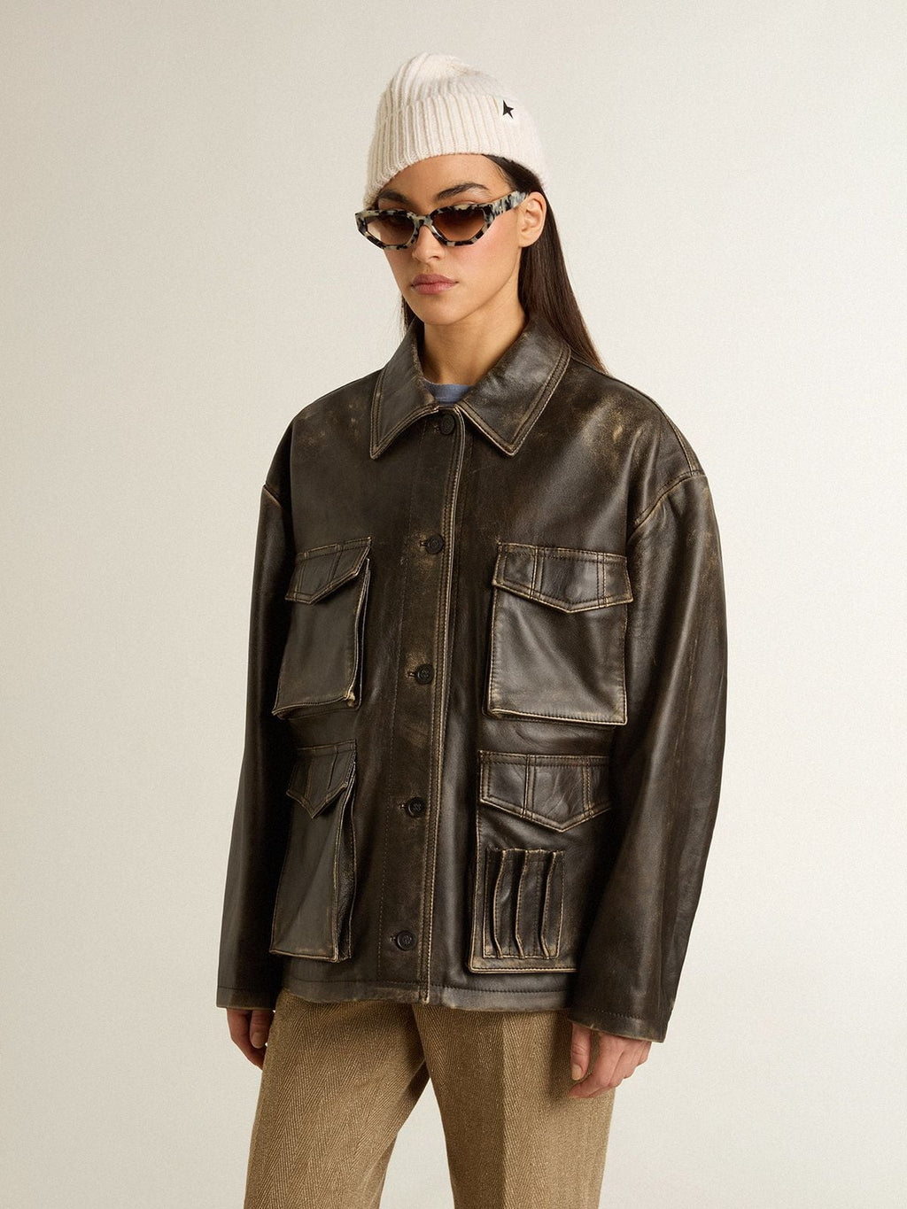 Women's aged brown nappa leather jacket