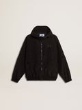 Women's windcheater in black nylon with tone-on-tone crystals