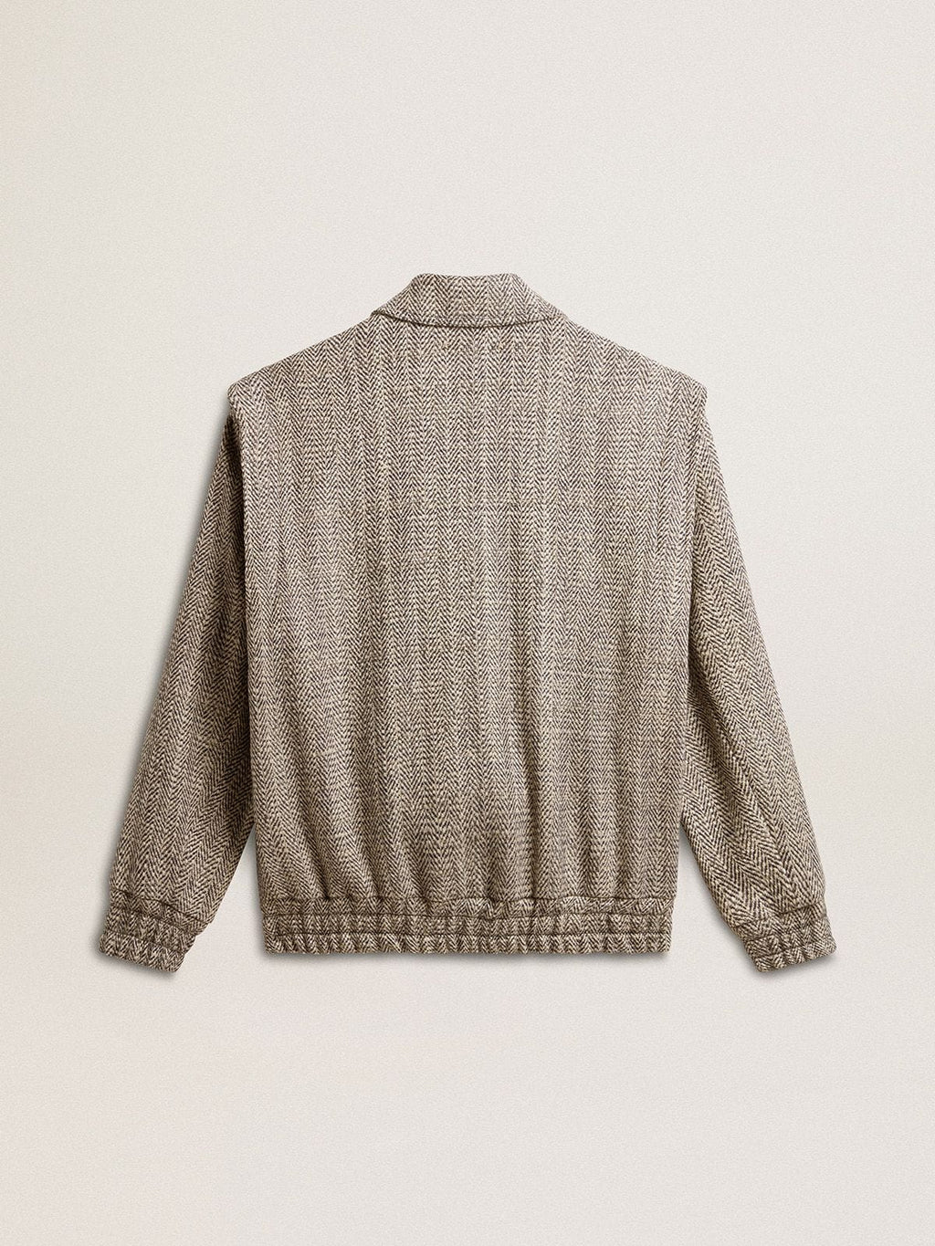 Women's bomber jacket in ecru brown herringbone wool