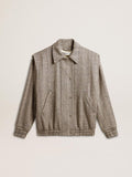 Women's bomber jacket in ecru brown herringbone wool