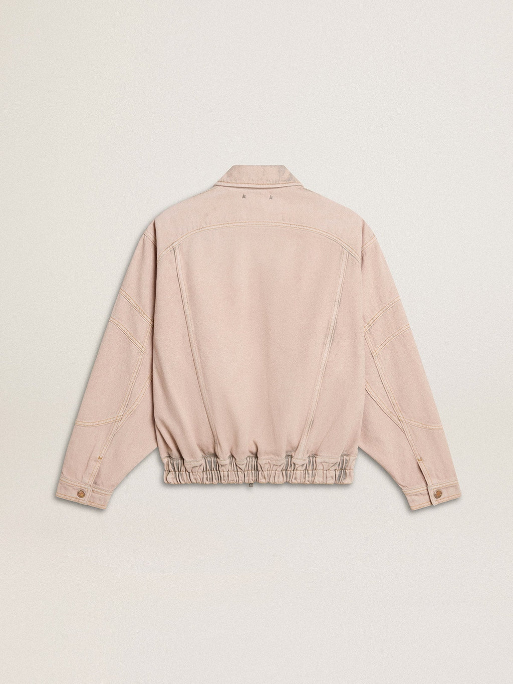 Women's pink dyed denim bomber jacket