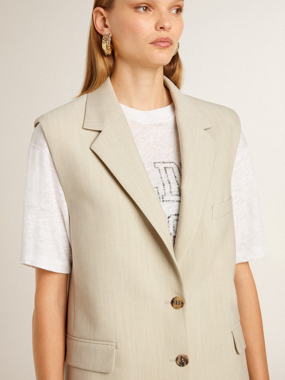 Women's khaki wool blend vest jacket